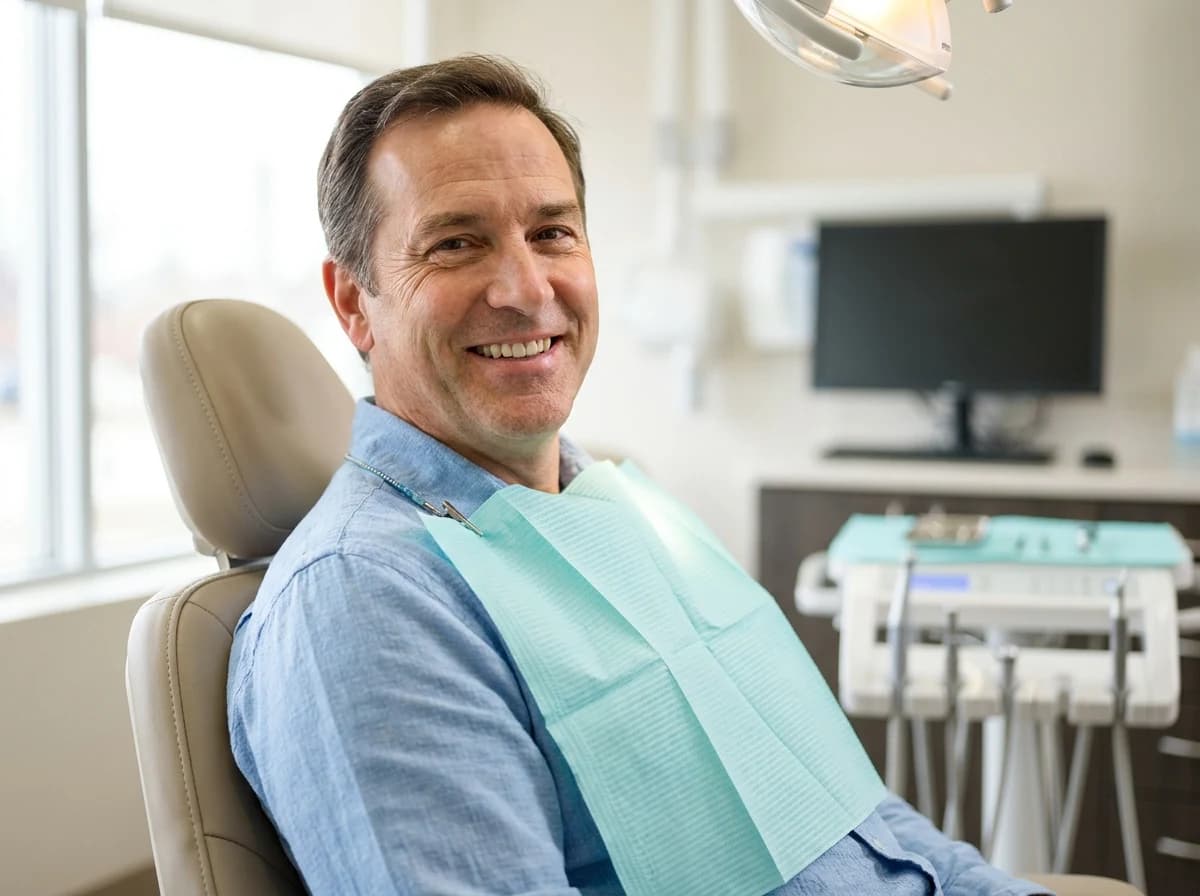A patient relaxed in the treatment chair at Peterborough Family Dental & Implant Center